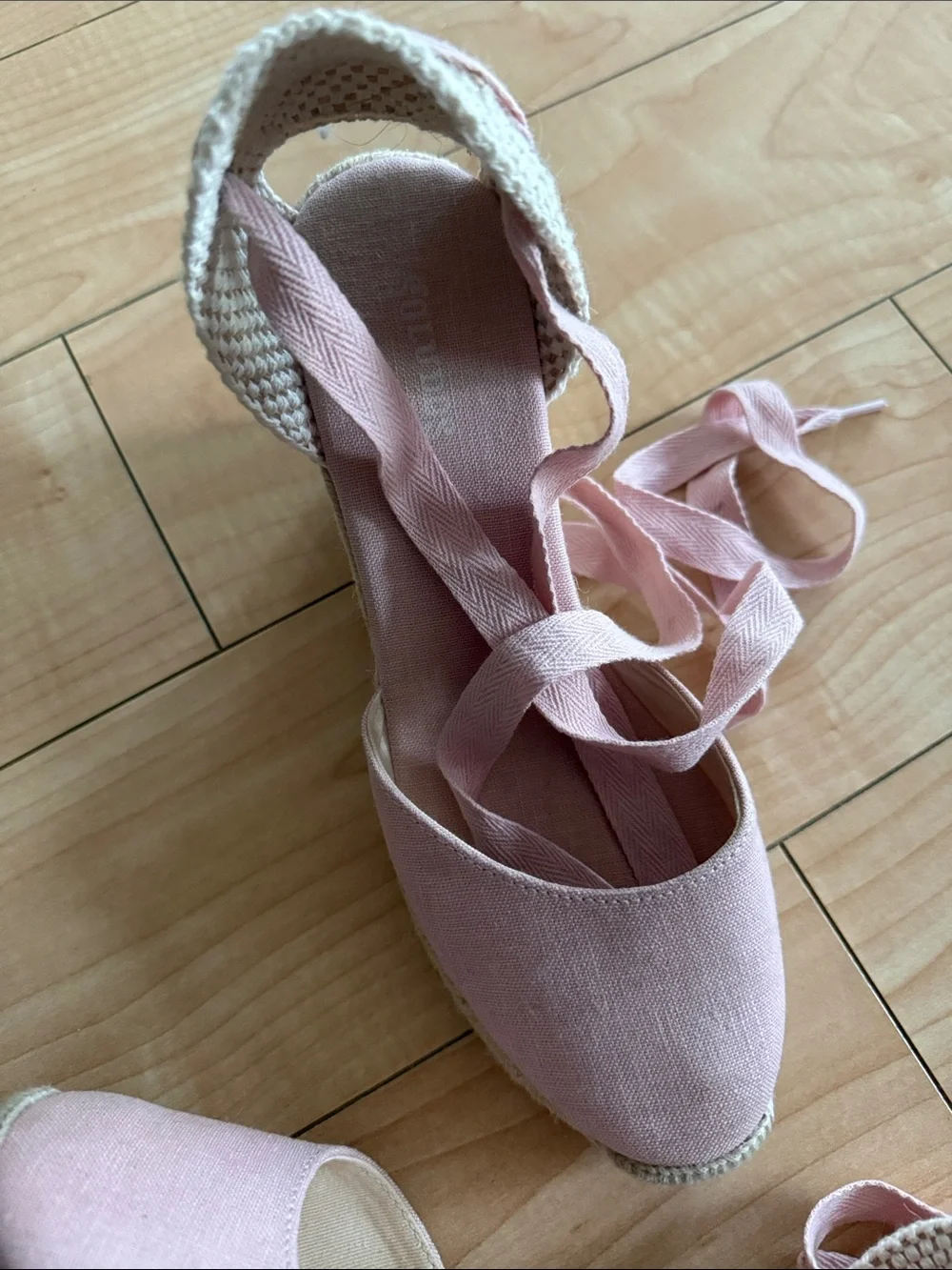 Soludos Pink Espadrille Wedge Sandals with Ankle Wrap